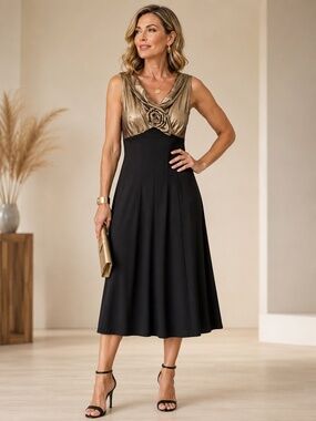Joseph Ribkoff - Sleeveless Black/Gold Cocktail Holiday Dress – Sz6